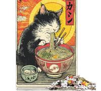 Rompecabezas Cuadrado Creativo de 500 Piezas Kitty's Noodle Feast para Adultos y Rompecabezas de Madera, Juego Intelectual, 52 x 38 cm.