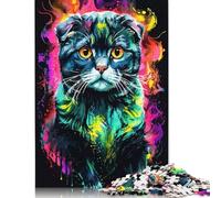 Rompecabezas Cuadrado Creativo de neón de 1000 Piezas con Retrato de Gato escocés para Adultos y Rompecabezas de Papel, Juego Intelectual de 38 x 26 cm (1000 Piezas)