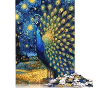 Rompecabezas Cuadrado Creativo de Pavo Real bajo una Noche Estrellada de 1000 Piezas para Adultos y Rompecabezas de Papel, Juego Educativo para Adultos, 38 x 26 cm/1000 Piezas