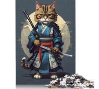 Rompecabezas Cuadrado Creativo Vintage de 500 Piezas de Gato samurái para Adultos y Rompecabezas de Madera, Juego Educativo para Adultos (52 x 38 cm).