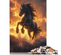 Rompecabezas Cuadrado de 1000 Piezas Caballo Negro Fuego Atardecer para Adultos y Rompecabezas de Madera, Juguetes educativos, Juegos Familiares, 1000 Piezas (75 x 50 cm)
