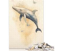 Rompecabezas Cuadrado de 1000 Piezas con diseño de Ballena y pez Grande en Acuarela para Adultos, Rompecabezas de Papel, Juego Educativo, Juguete de desafío, 38 x 26 cm (1000 Piezas)