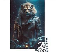 Rompecabezas Cuadrado de 1000 Piezas con diseño de Club de Motociclistas y león para Adultos. Rompecabezas de Papel, Juego práctico, 38 x 26 cm / 1000 Piezas.