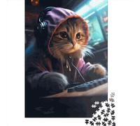 Rompecabezas Cuadrado de 1000 Piezas con diseño de Gato Gamer para Adultos, Juego Educativo de Papel para niños, 38 x 26 cm / 1000 Piezas