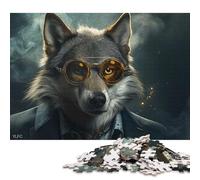 Rompecabezas Cuadrado de 1000 Piezas con Forma de Lobo con Gafas de Sol para Adultos y Rompecabezas de Madera, Juego Educativo de 1000 Piezas (75x50cm)
