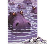 Rompecabezas Cuadrado de 1000 Piezas con hipopótamos sorprendidos para Adultos. Rompecabezas de Papel, Adultos. Medidas: 38 x 26 cm / 1000 Piezas.