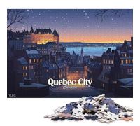 Rompecabezas Cuadrado de 1000 Piezas con ilustración de la Ciudad de Quebec de Noche para Adultos y Rompecabezas de Madera para Actividades Familiares 1000 Piezas (75x50cm)