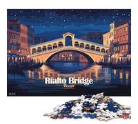 Rompecabezas Cuadrado de 1000 Piezas con ilustración Nocturna del Puente de Rialto de Venecia para Adultos y Rompecabezas de Madera, Juego Educativo de 1000 Piezas (75x50cm)