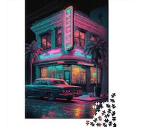 Rompecabezas Cuadrado de 1000 Piezas con la Imagen de un Coche Delante de un Bar, para Adultos. Rompecabezas de Madera, Juguete Educativo de 1000 Piezas (75 x 50 cm).