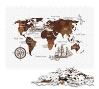 Rompecabezas Cuadrado de 1000 Piezas con Mapa Vintage para Adultos y Rompecabezas de Madera para niños, 1000 Piezas (75x50cm)
