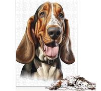 Rompecabezas Cuadrado de 1000 Piezas con Retrato de un Basset Hound Feliz para Adultos, Rompecabezas de Papel, Juguete Educativo, 38 x 26 cm / 1000 Piezas