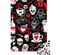 Rompecabezas Cuadrado de 1000 Piezas con símbolos Relacionados con el café, Ideal para Adultos. Rompecabezas de Madera, Adultos. Medidas: 38 x 26 cm / 1000 Piezas.