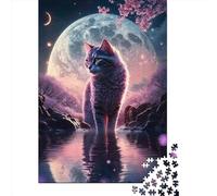 Rompecabezas Cuadrado de 1000 Piezas con temática de Gato a la luz de la Luna de Cuento de Hadas para Adultos y Juego Educativo de Rompecabezas de Madera de 1000 Piezas (75x50cm)