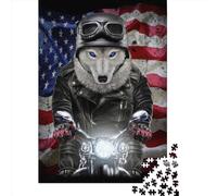 Rompecabezas Cuadrado de 1000 Piezas con un Lobo en Motocicleta, Ideal para Adultos. Rompecabezas de Papel, Juguete Decorativo para Pared, Medidas: 38 x 26 cm / 1000 Piezas.