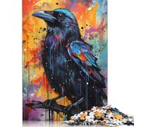 Rompecabezas Cuadrado de 1000 Piezas de Acuarela de Cuervo Abstracto para Adultos y Rompecabezas de Madera, Juego Educativo, Juguete de desafío, 1000 Piezas (75 x 50 cm)