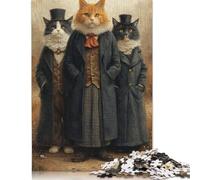 Rompecabezas Cuadrado de 1000 Piezas de Animales, 3 Gatos Vestidos, para Adultos y Rompecabezas de Madera, Juego Educativo, Juguete de desafío, 1000 Piezas (75 x 50 cm)