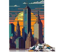 Rompecabezas Cuadrado de 1000 Piezas de Chicago Pixel Art para Adultos y Rompecabezas de Madera, Juego Educativo, Juguete de desafío, 38 x 26 cm/1000 Piezas