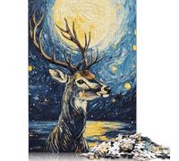 Rompecabezas Cuadrado de 1000 Piezas de Ciervo bajo una Noche Estrellada para Adultos, Rompecabezas de Madera, Juegos de desafío únicos, 1000 Piezas (75 x 50 cm)