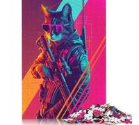 Rompecabezas Cuadrado de 1000 Piezas de Cyber Cat Soldier para Adultos. Rompecabezas de Madera, Adultos. 1000 Piezas (75 x 50 cm).