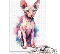 Rompecabezas Cuadrado de 1000 Piezas de Gato esfinge de Acuarela para Adultos y Rompecabezas de Madera, Juego Educativo, Juguete de desafío, 1000 Piezas (75 x 50 cm)