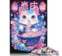 Rompecabezas Cuadrado de 1000 Piezas de Gato Kawaii Ramen para Adultos, Rompecabezas de Papel, Adultos y 38 x 26 cm/1000 Piezas