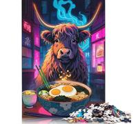 Rompecabezas Cuadrado de 1000 Piezas de Vaca de Las Tierras Altas Ramen para Adultos, Rompecabezas de Papel, Juguete Educativo de Aprendizaje, 38 x 26 cm/1000 Piezas