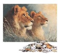 Rompecabezas Cuadrado de 1000 Piezas Dúo de Leones en la Pradera para Adultos y niños, de Madera, 1000 Piezas (75 x 50 cm)