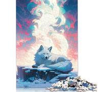 Rompecabezas Cuadrado de 1000 Piezas Lobo Blanco en un Paisaje de Ensueño para Adultos, Rompecabezas de Madera, Juego práctico, 1000 Piezas (75 x 50 cm)