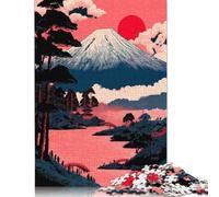 Rompecabezas Cuadrado de 300 Piezas Sol Rojo y Montaña Blanca para Adultos y Rompecabezas de Madera, Juego Educativo, Juguete de desafío, 300 Piezas (40 x 28 cm)