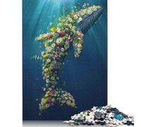 Rompecabezas Cuadrado de 500 Piezas con diseño de Ballena Floral en el océano Profundo para Adultos y Rompecabezas de Madera, Juguetes educativos de Aprendizaje, Juegos Familiares(52 x 38 cm)