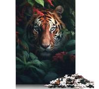 Rompecabezas Cuadrado de 500 Piezas con diseño de Tigre y Flores de la Selva para Adultos y niños, Juego de Rompecabezas de Madera de 52 x 38 cm.