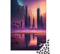 Rompecabezas Cuadrado de 500 Piezas con diseño futurista de Ciudad para Adultos. Juego Educativo de Rompecabezas de Madera. Juguete desafiante. 500 Piezas (52 x 38 cm).