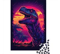 Rompecabezas Cuadrado de 500 Piezas con diseño Retro de Dinosaurios y Atardecer, Ideal para Adultos y niños. Rompecabezas de Madera, 500 Piezas (52 x 38 cm).