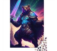 Rompecabezas Cuadrado de 500 Piezas con Forma de Oso Guerrero Escudo para Adultos, Rompecabezas de Madera, Juguetes de Entretenimiento Familiar, 500 Piezas (52x38cm)