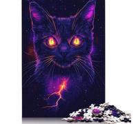 Rompecabezas Cuadrado de 500 Piezas con Ojos de Gato de neón para Adultos y Rompecabezas de Madera para Navidad (52 x 38 cm)