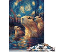 Rompecabezas Cuadrado de 500 Piezas de carpincho bajo una Noche Estrellada para Adultos y Rompecabezas de Madera, Juego Educativo, Juguete de desafío, 500 Piezas (52 x 38 cm)