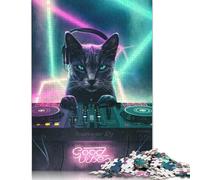 Rompecabezas Cuadrado de 500 Piezas de DJ Good Vibes Cat para Adultos, Rompecabezas de Madera, Juego Educativo para niños, 500 Piezas (52 x 38 cm)