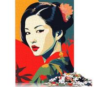 Rompecabezas Cuadrado de 500 Piezas de Geisha Zen para Adultos y Rompecabezas de Madera para decoración del hogar (52 x 38 cm)