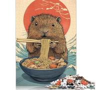 Rompecabezas Cuadrado de 500 Piezas de hámster Capibara Comiendo Ramen para Adultos y Rompecabezas de Madera (52 x 38 cm)