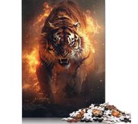 Rompecabezas Cuadrado de 500 Piezas de Llamas de Fuego de Tigre ardiente para Adultos y Rompecabezas de Madera, Juguetes educativos de Aprendizaje, Juegos Familiares, 500 Piezas (52 x 38 cm)