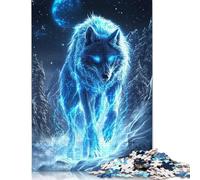 Rompecabezas Cuadrado de 500 Piezas de Lobo eléctrico en Paisaje nevado para Adultos, Rompecabezas de Madera, Juegos de desafío únicos, 500 Piezas (52 x 38 cm)
