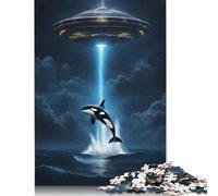 Rompecabezas Cuadrado de 500 Piezas de Orca, Ballena, Nave Espacial alienígena, para Adultos, Rompecabezas de Madera, Juegos de desafío únicos, 500 Piezas (52 x 38 cm)