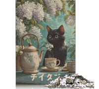 Rompecabezas Cuadrado de 500 Piezas La Hora del té con un Gato caprichoso para Adultos y niños, de Madera, (52 x 38 cm).