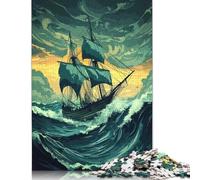 Rompecabezas Cuadrado de 500 Piezas Navegando a través de la tormenta para Adultos, Rompecabezas de Madera, Juguete Educativo, 500 Piezas (52 x 38 cm)