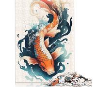 Rompecabezas Cuadrado japonés de 1000 Piezas con Peces koi para Adultos, Rompecabezas de Madera, Juguete, decoración de Pared, 1000 Piezas (75x50cm)