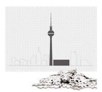 Rompecabezas Cuadrado Minimalista de 1000 Piezas con el Horizonte de la Torre de Televisión de Berlín. Juego Educativo para Adultos. Medidas: 38 x 26 cm.