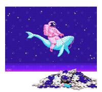 Rompecabezas Cuadrado Retro de 1000 Piezas con diseño de Astronauta pixelado de los años 80 para Adultos, Rompecabezas de Madera, Juguete, decoración de Pared, 1000 Piezas (75x50cm)