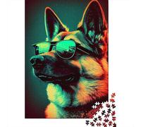 Rompecabezas Cuadrado Retro de 1000 Piezas con diseño de Pastor alemán para Adultos, Rompecabezas de Madera, Adultos y 1000 Piezas (75x50cm)