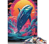 Rompecabezas Cuadrado Retro de 500 Piezas con diseño de delfín Saltando para Adultos y Rompecabezas de Madera (52 x 38 cm)