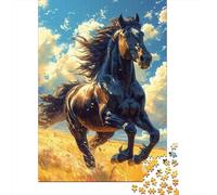 Rompecabezas Cuadrado Retro de Caballos de 1000 Piezas para Adultos, Rompecabezas de Madera, Juego Educativo para niños de 1000 Piezas (75x50cm)